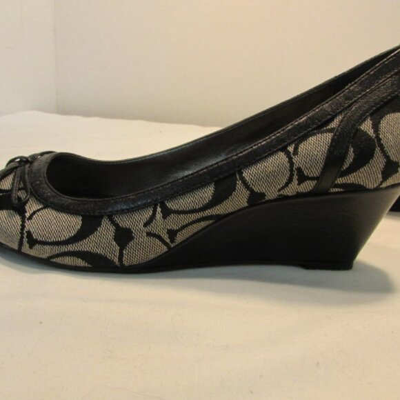Coach Gavin Black & Grey Signature Canvas Open Toed Wedge Heel - Picture 7 of 13
